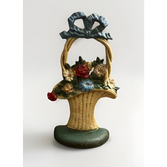 Other - Vintage John Wright Cast Iron Floral Bouquet Basket Door Stop Flowers USA 10"